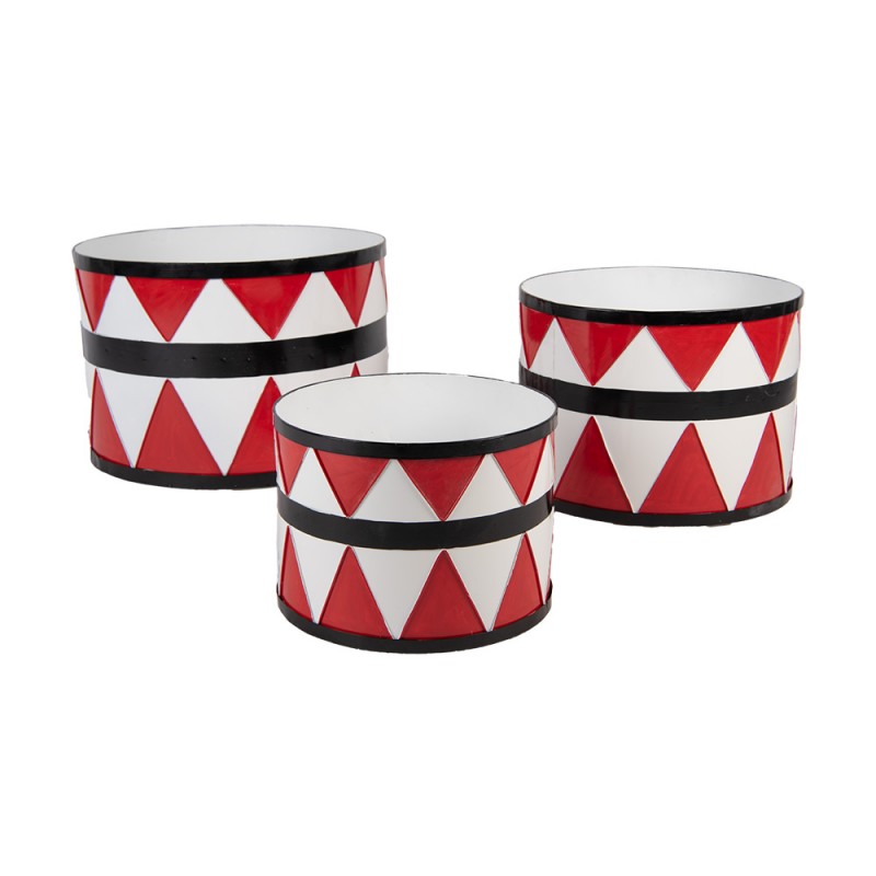 Clayre & Eef 6Y5732 Kerstdecoratie Trommel Ø 47/ Ø 39 / Ø 31 Cm Wit Rood Metaal