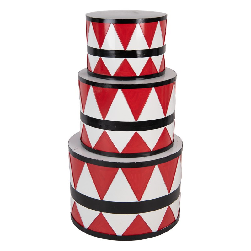 Clayre & Eef 6Y5732 Kerstdecoratie Trommel Ø 47/ Ø 39 / Ø 31 Cm Wit Rood Metaal