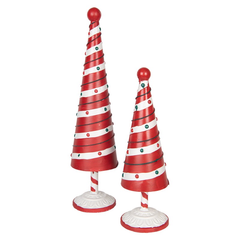 Clayre & Eef 6Y5734 Kerstdecoratie Beeld Kerstboom Ø 12x36 Cm Rood Wit Metaal