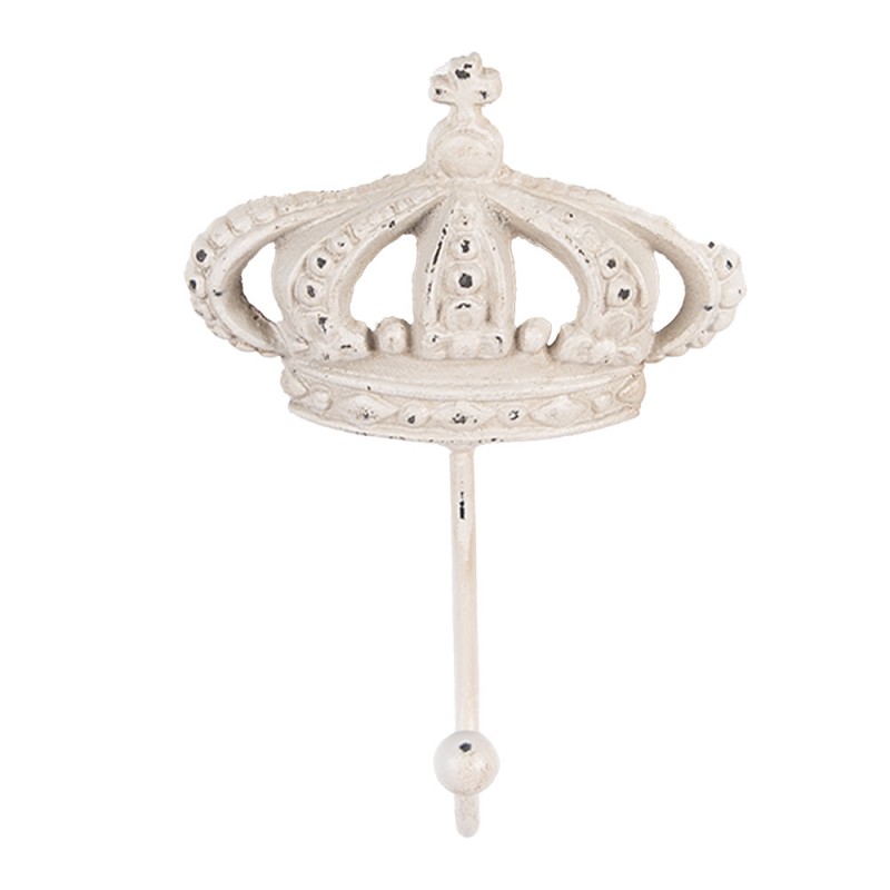 Clayre & Eef 6Y5773 Wandhaak Kroon 14x7x19 Cm Wit Metaal