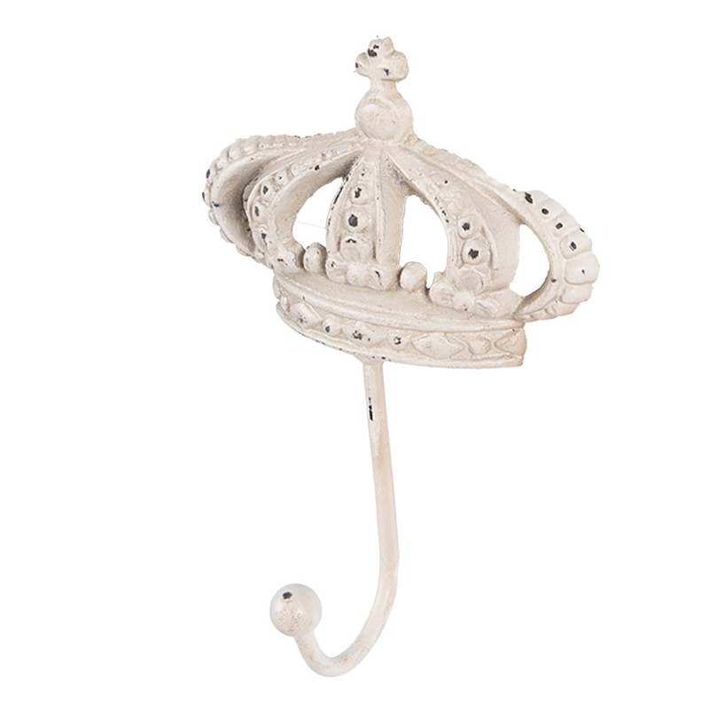 Clayre & Eef 6Y5773 Wandhaak Kroon 14x7x19 Cm Wit Metaal