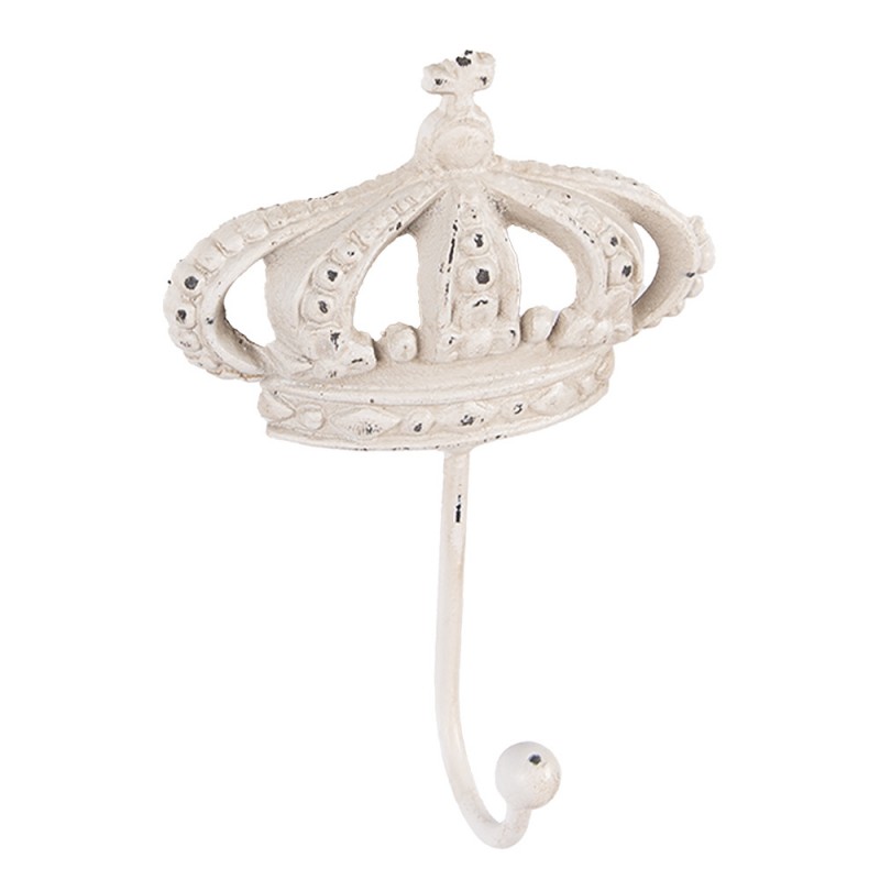 Clayre & Eef 6Y5773 Wandhaak Kroon 14x7x19 Cm Wit Metaal