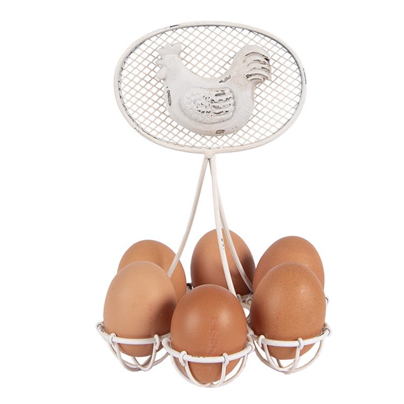 Clayre & Eef 6Y5774 Eierhouder Ø 15x22 Cm Wit Metaal Kip