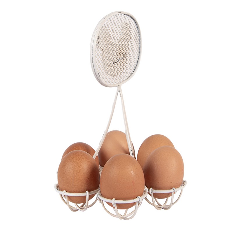 Clayre & Eef 6Y5774 Eierhouder Ø 15x22 Cm Wit Metaal Kip