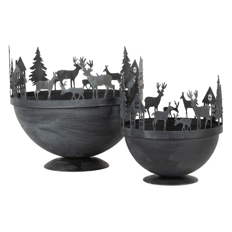 clayre & eef 6Y5787 Decoratie schaal Ø 19x17 / Ø 13x14 cm Grijs Metaal