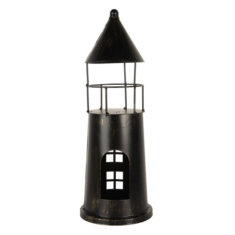 Clayre & Eef 6Y5790 Decoratie Vuurtoren Ø 16x45 Cm Zwart Metaal