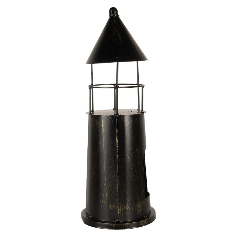 Clayre & Eef 6Y5790 Decoratie Vuurtoren Ø 16x45 Cm Zwart Metaal