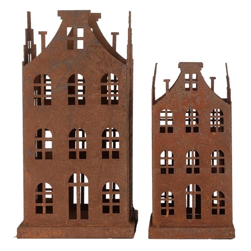 clayre & eef 6Y5791 Decoratie Beeld Set van 2 Huis 14x14x27 / 11x11x23 cm Bruin Metaal