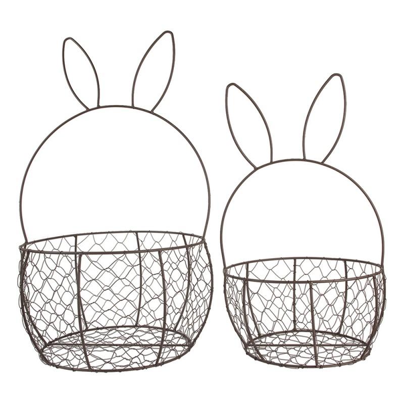 clayre & eef 6Y5794 Decoratie Mand Set van 2 Ø 33x55 / Ø 27x45 cm Bruin Metaal Konijn