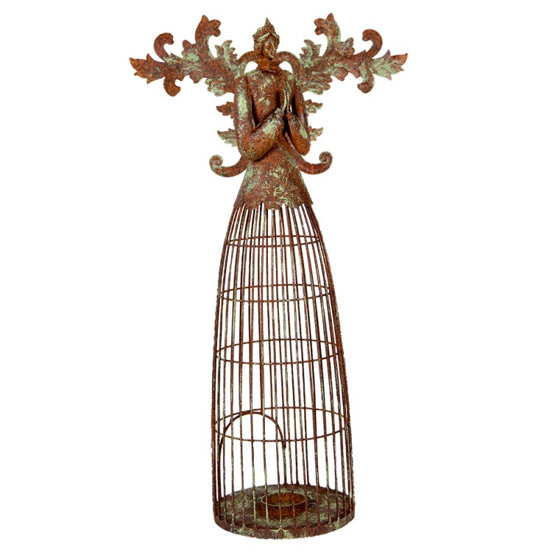 Clayre & Eef 6Y5836 Kandelaar Engel 29x17x58 Cm Bruin Metaal Waxinelichthouder