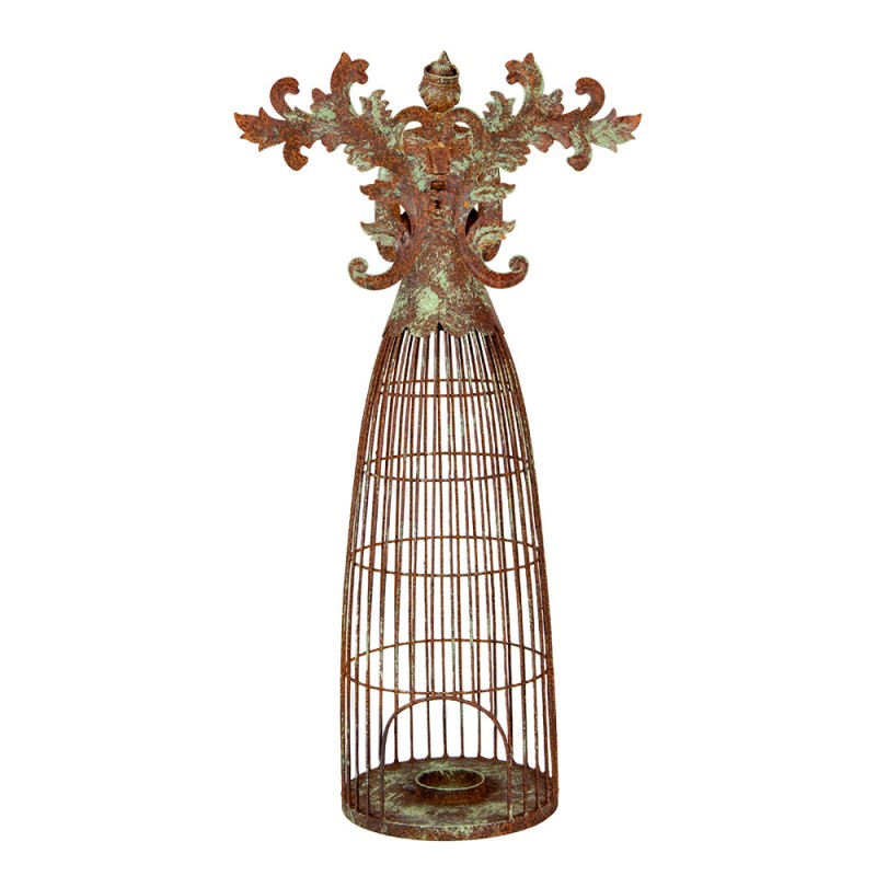 Clayre & Eef 6Y5836 Kandelaar Engel 29x17x58 Cm Bruin Metaal Waxinelichthouder