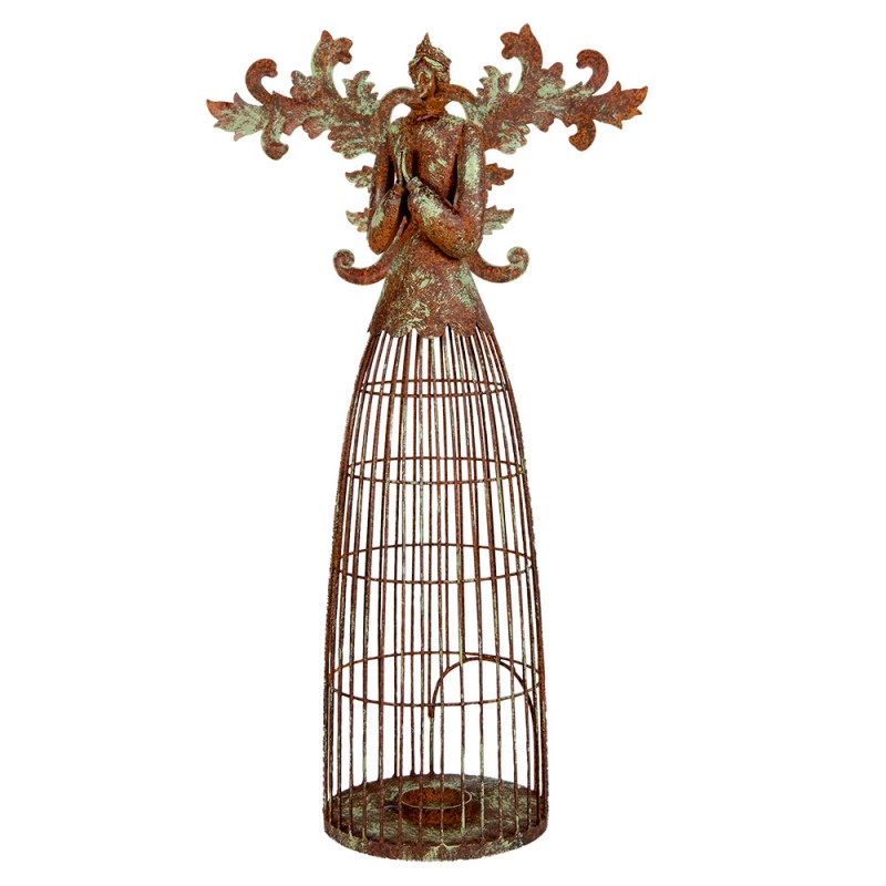 Clayre & Eef 6Y5836 Kandelaar Engel 29x17x58 Cm Bruin Metaal Waxinelichthouder