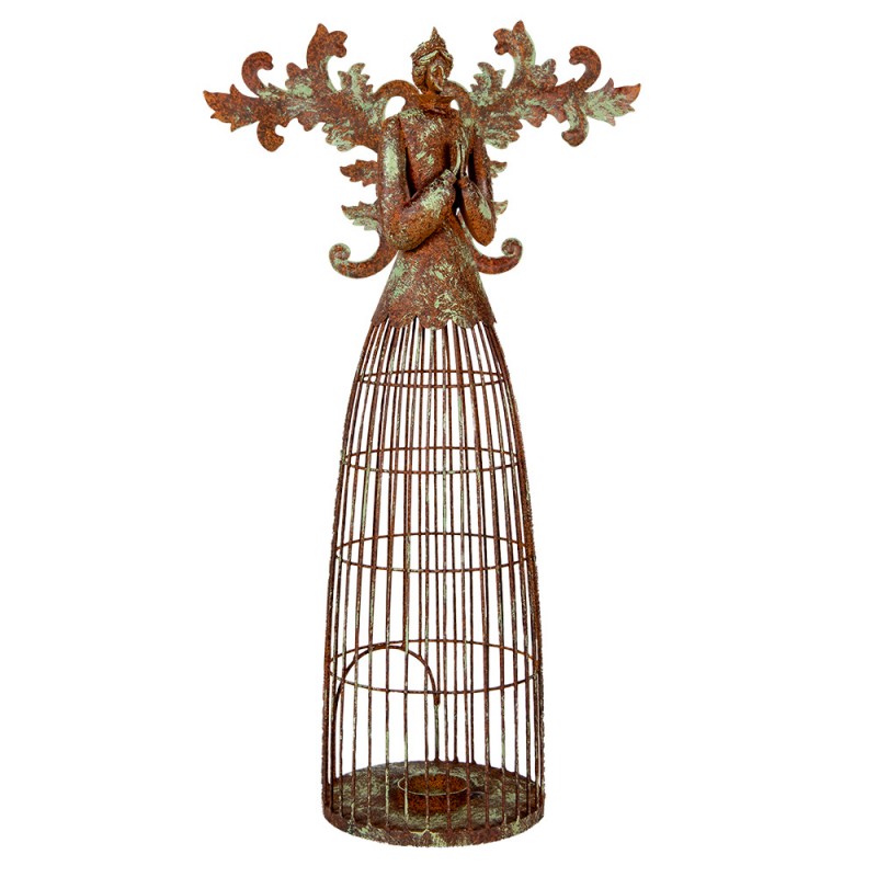 clayre & eef 6Y5836 Kandelaar Engel 29x17x58 cm Bruin Metaal Waxinelichthouder