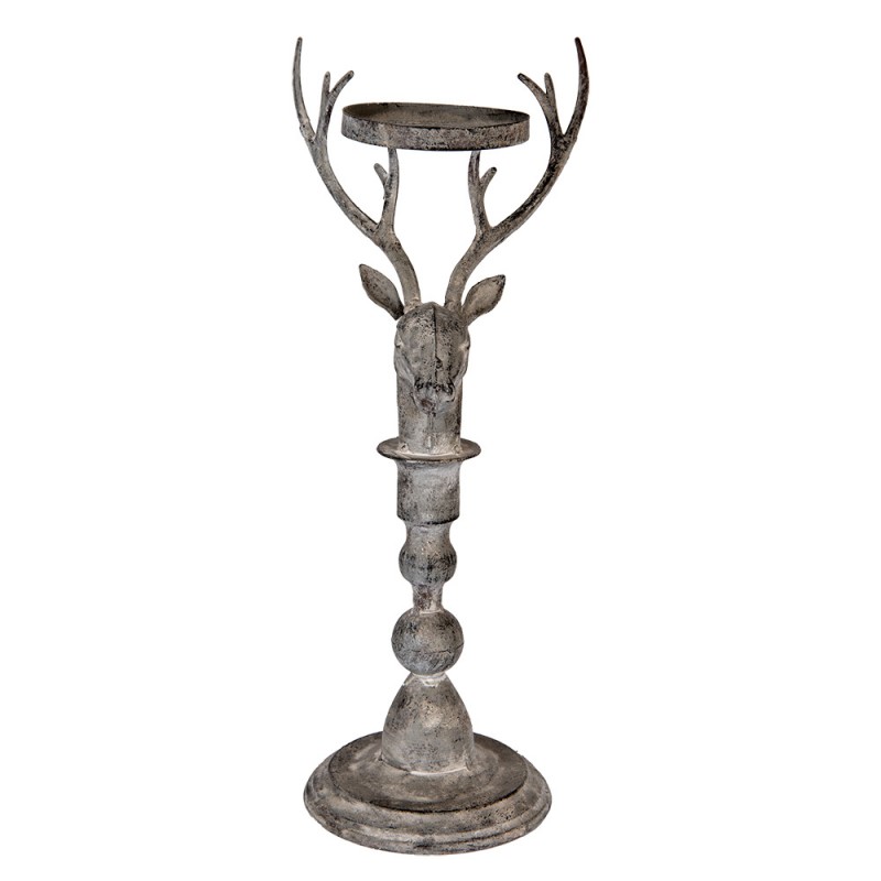 Clayre & Eef 6Y5838 Kandelaar Hert 17x14x42 Cm Grijs Metaal