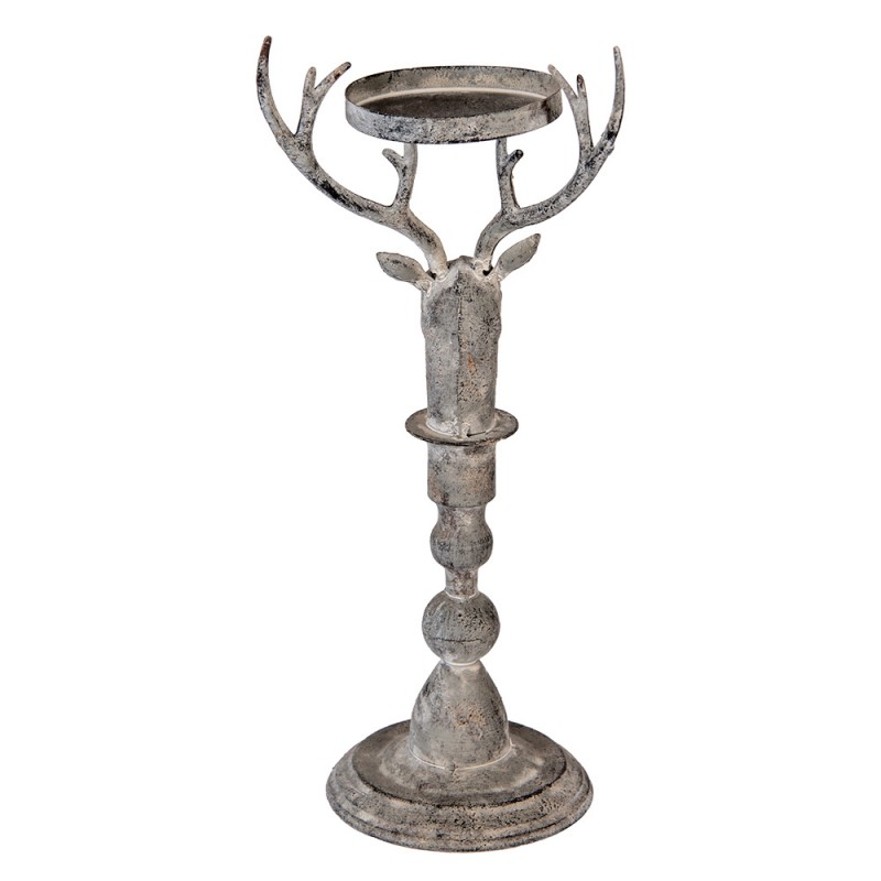 Clayre & Eef 6Y5838 Kandelaar Hert 17x14x42 Cm Grijs Metaal