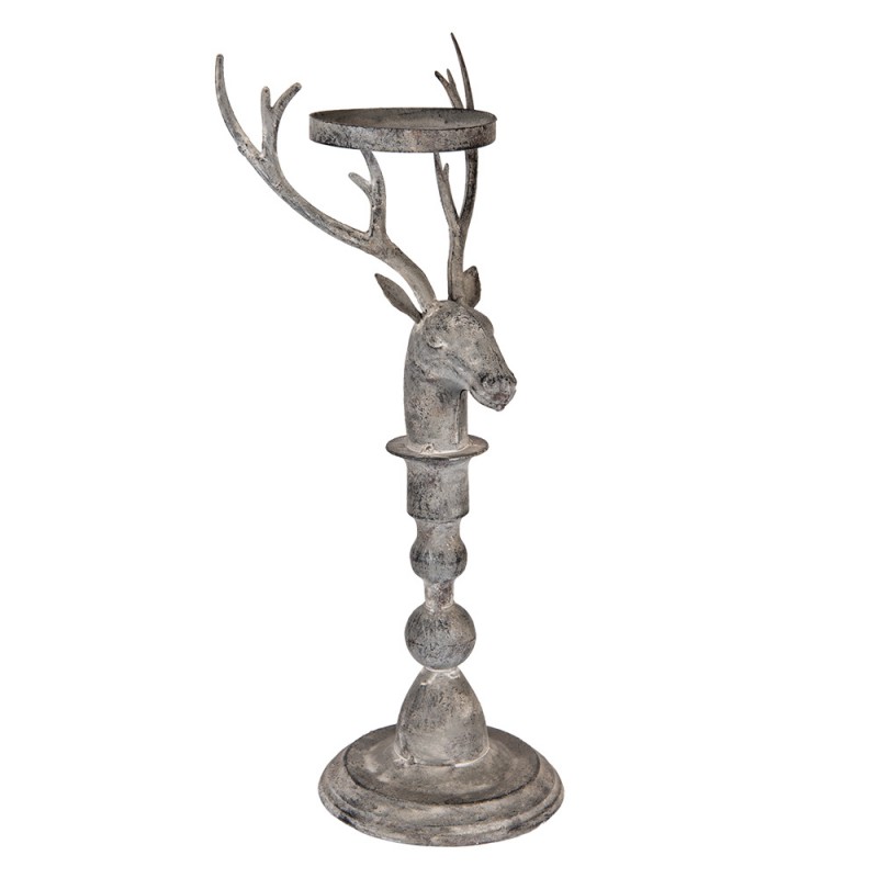 Clayre & Eef 6Y5838 Kandelaar Hert 17x14x42 Cm Grijs Metaal