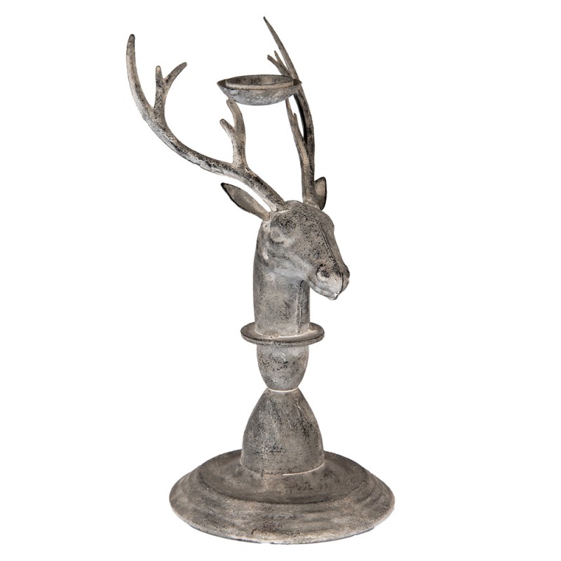 Clayre & Eef 6Y5839 Kandelaar Hert 17x14x30 Cm Grijs Metaal