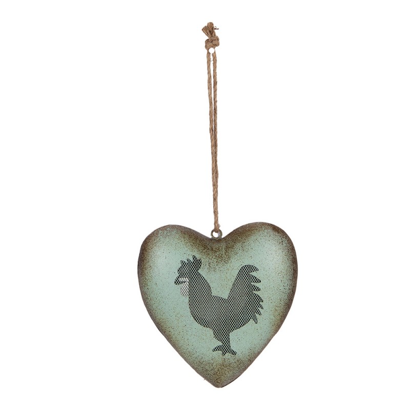 Clayre & Eef 6Y5848 Decoratie Hanger Hart 23x7x23 Cm Groen Metaal Haan