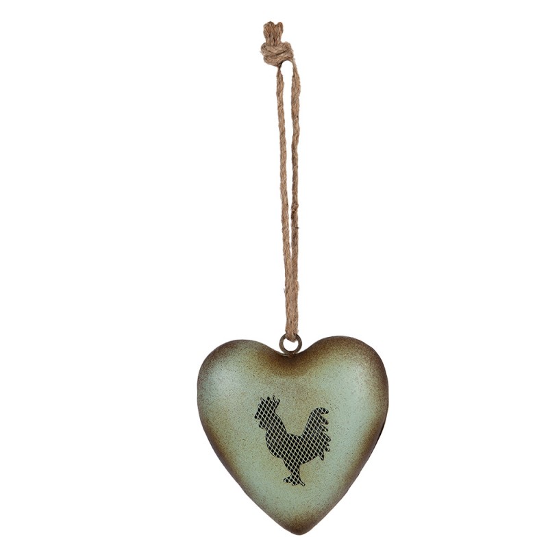Clayre & Eef 6Y5849 Decoratie Hanger Hart 14x5x14 Cm Groen Metaal Haan