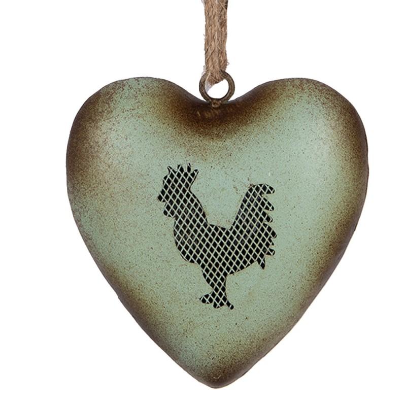 clayre & eef 6Y5849 Decoratie Hanger Hart 14x5x14 cm Groen Metaal Haan