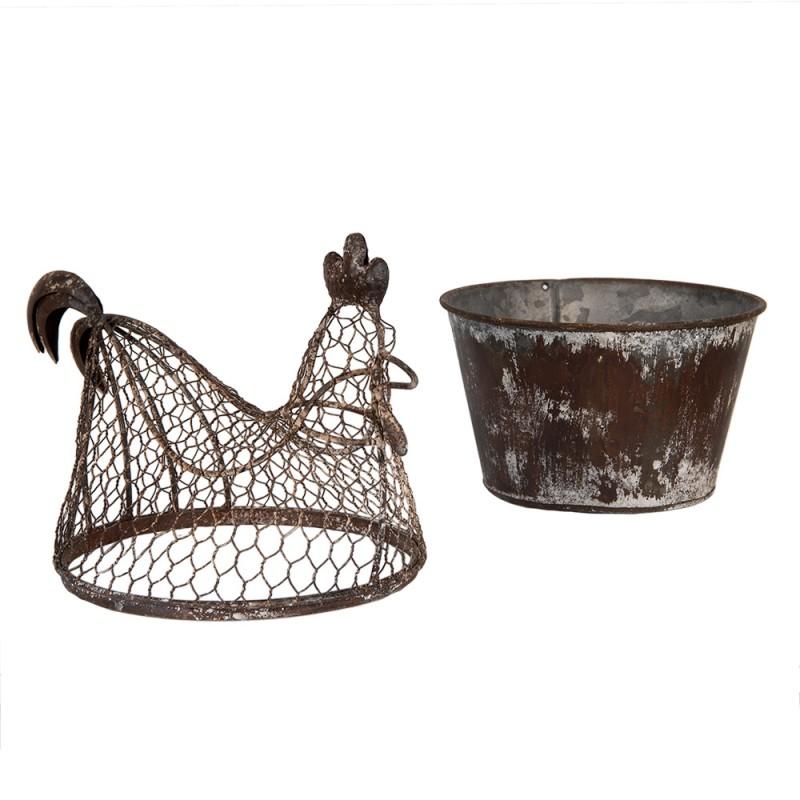 Clayre & Eef 6Y5850 Opbergmand Kip 39x39x25 Cm Bruin Grijs Metaal