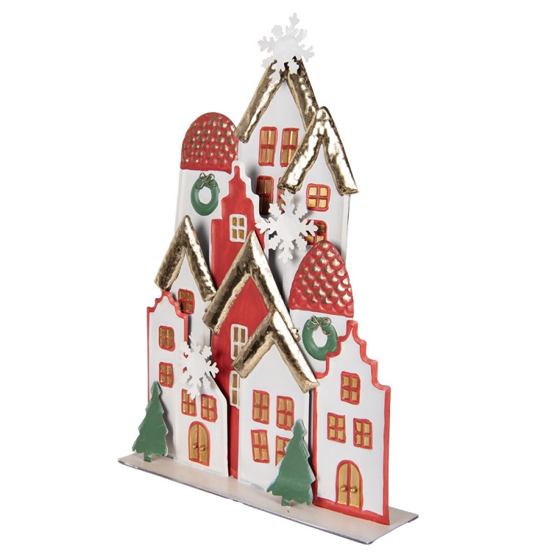 Clayre & Eef 6Y5863 Kerstdecoratie Beeld Huis 30x8x46 Cm Wit Rood Metaal