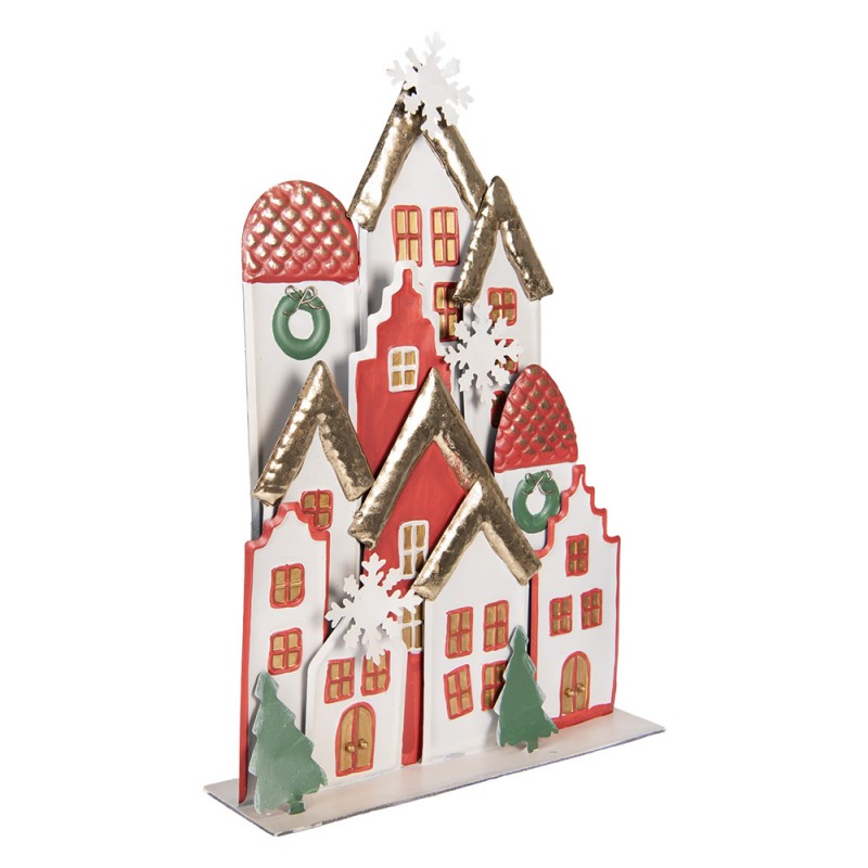 Clayre & Eef 6Y5863 Kerstdecoratie Beeld Huis 30x8x46 Cm Wit Rood Metaal