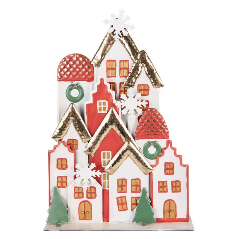 clayre & eef 6Y5863 Kerstdecoratie Beeld Huis 30x8x46 cm Wit Rood Metaal