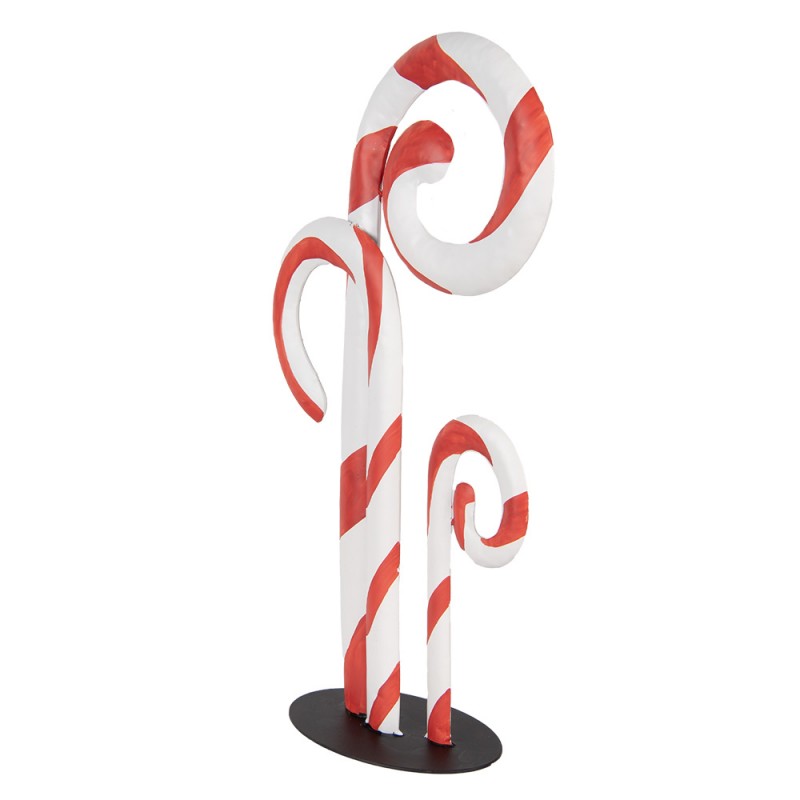 Clayre & Eef 6Y5864 Kerstdecoratie Beeld Zuurstok 24x11x46 Cm Wit Rood Metaal