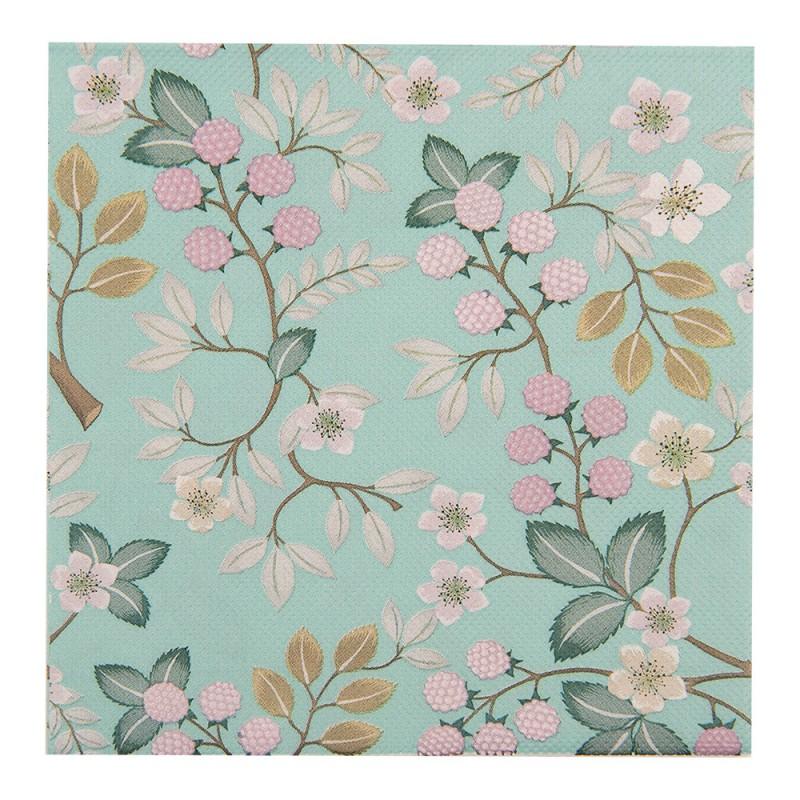 clayre & eef 73071 Servetten Papier Set van 20 33x33 cm Groen Papier Bloemen