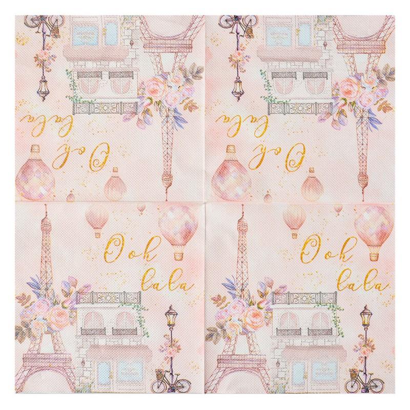 Clayre & Eef 73072 Servetten Papier Set Van 20 33x33 Cm Roze