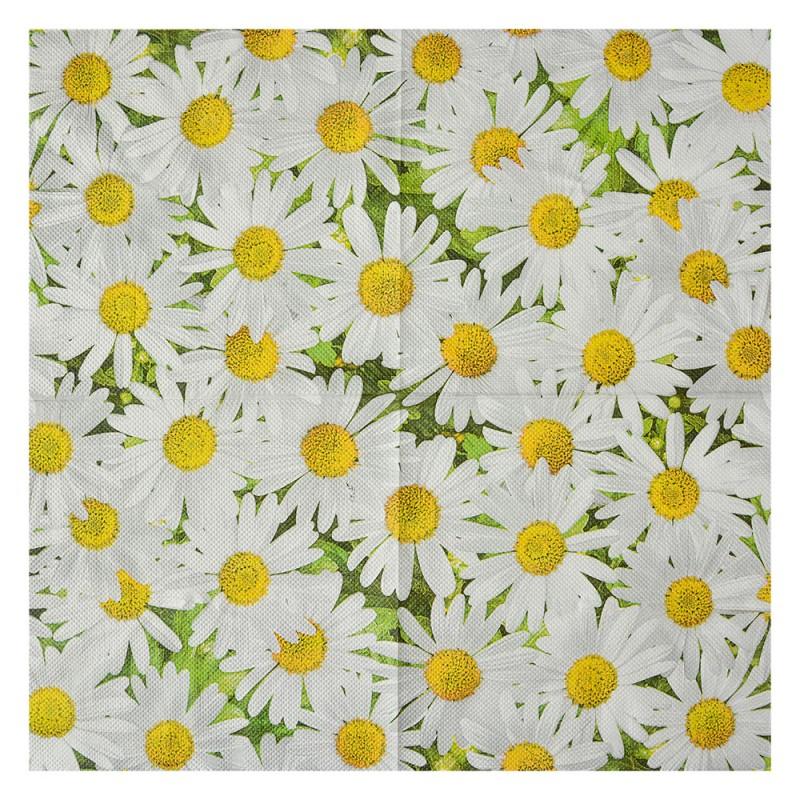 Clayre & Eef 73076 Servetten Papier Set Van 20 33x33 Cm Wit Geel Papier Bloemen