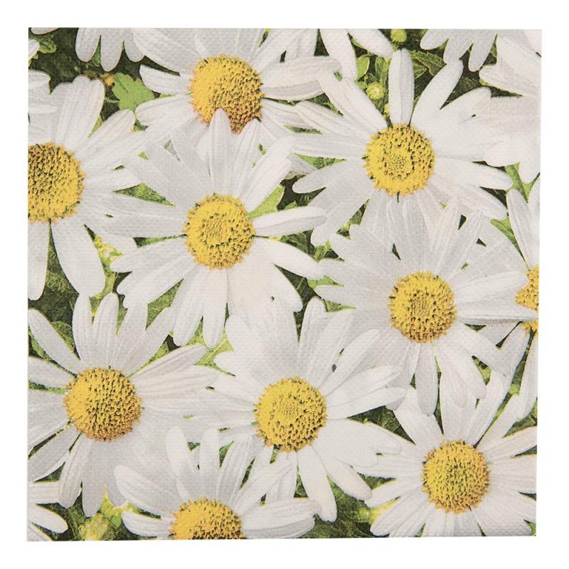 Clayre & Eef 73076 Servetten Papier Set Van 20 33x33 Cm Wit Geel Papier Bloemen