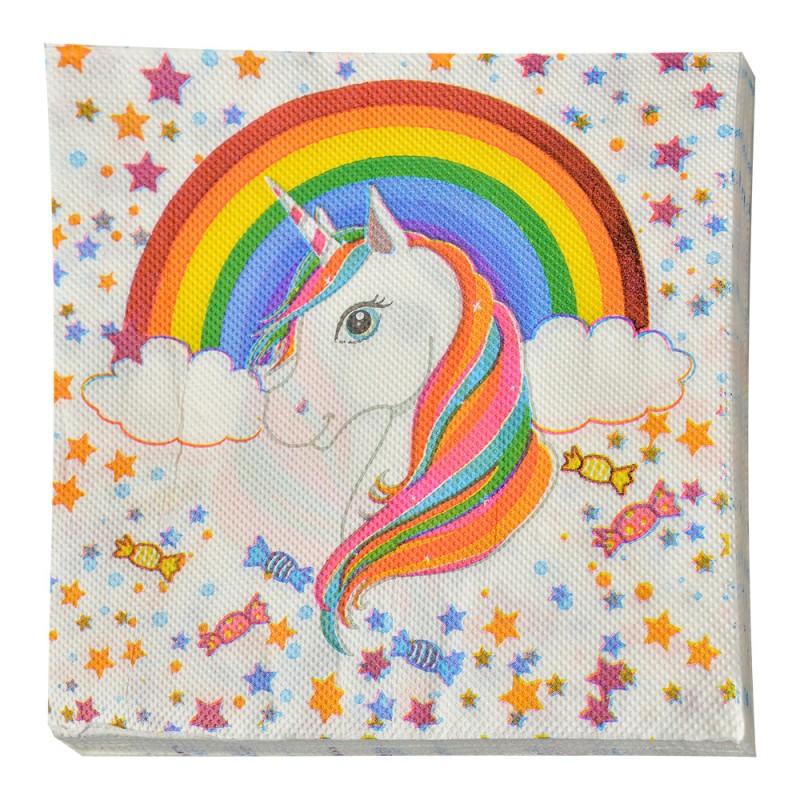 clayre & eef 73078 Servetten Papier Set van 20 33x33 cm Wit Papier Eenhoorn