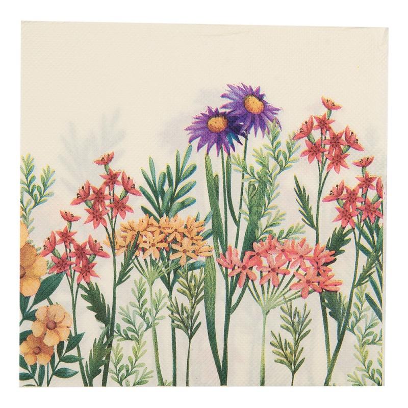 clayre & eef 73079 Servetten Papier Set van 20 33x33 cm Beige Roze Papier Bloemen