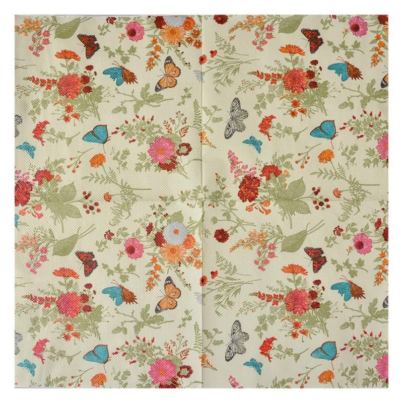 Clayre & Eef 73081 Servetten Papier Set Van 20 33x33 Cm Beige Papier Bloemen