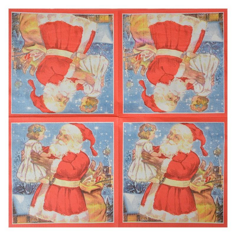 Clayre & Eef 73083 Servetten Papier Set Van 20 33x33 Cm Blauw Rood Papier Kerstman