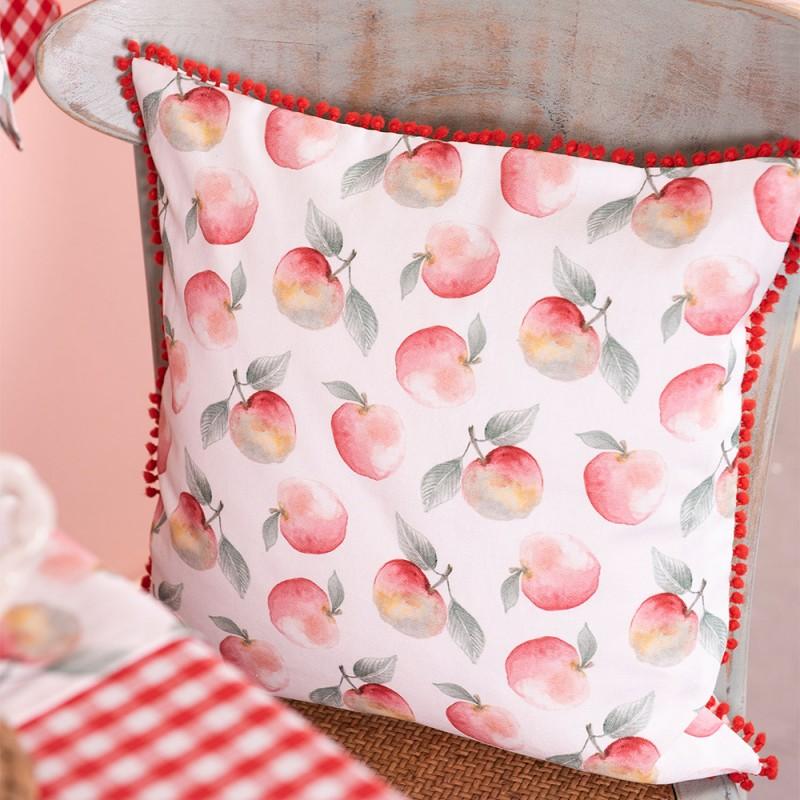 Clayre & Eef APY21 Kussenhoes 40x40 Cm Wit Rood Katoen Appel Vierkant Sierkussenhoes