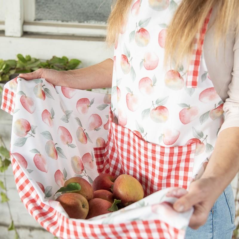 Clayre & Eef APY41 Keukenschort 70x85 Cm Rood Groen Katoen Appels BBQ Schort