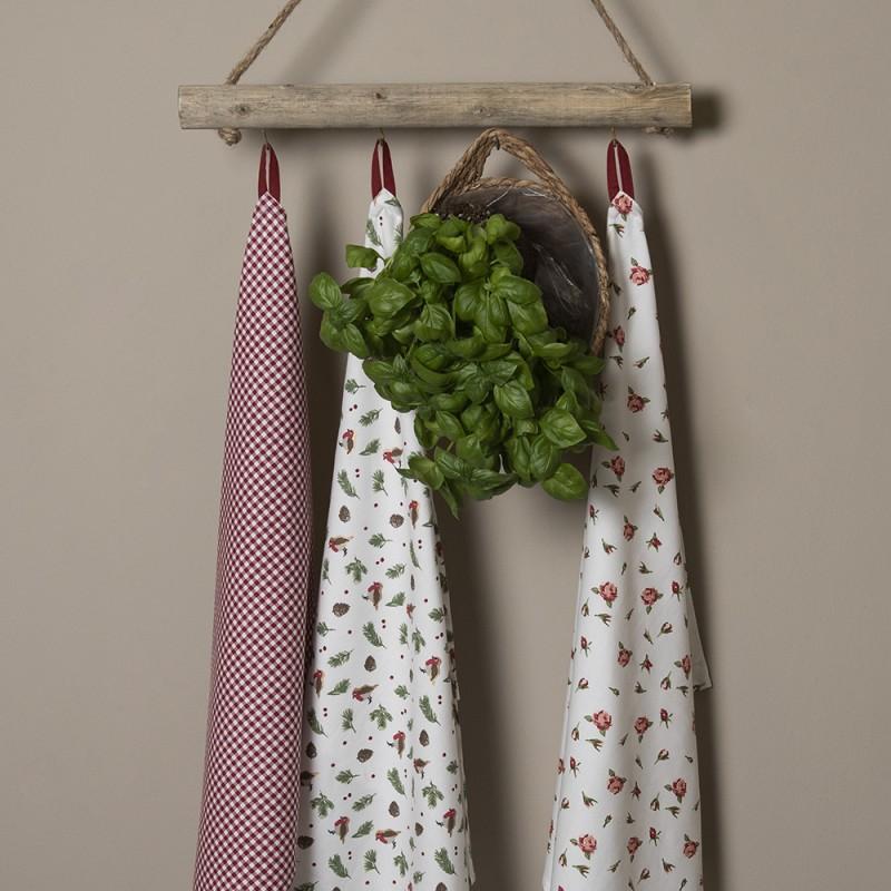 Clayre & Eef APY42-1 Theedoek 50x70 Cm Rood Wit Katoen Ruit Keukenhanddoek