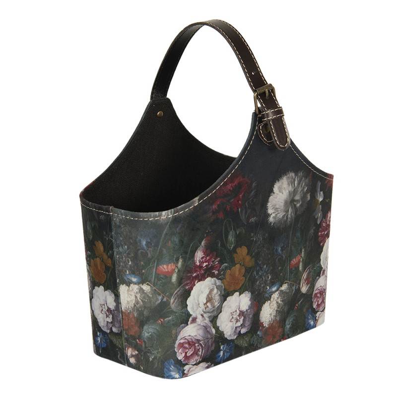 Clayre & Eef BAG319 Handtas Dames 29x14x26 Cm Zwart Papier Bloemen Rechthoek Tas
