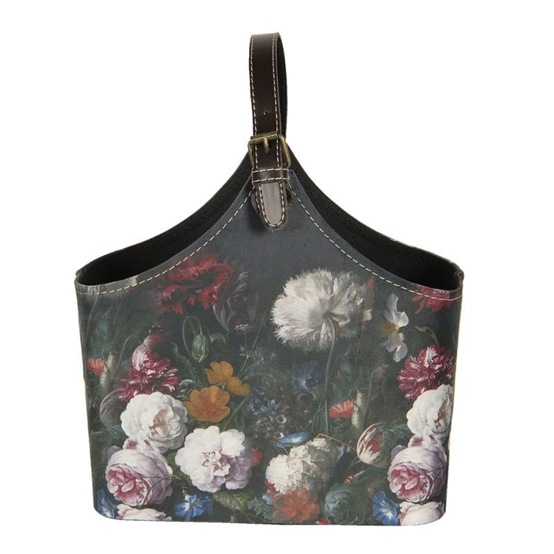Clayre & Eef BAG319 Handtas Dames 29x14x26 Cm Zwart Papier Bloemen Rechthoek Tas