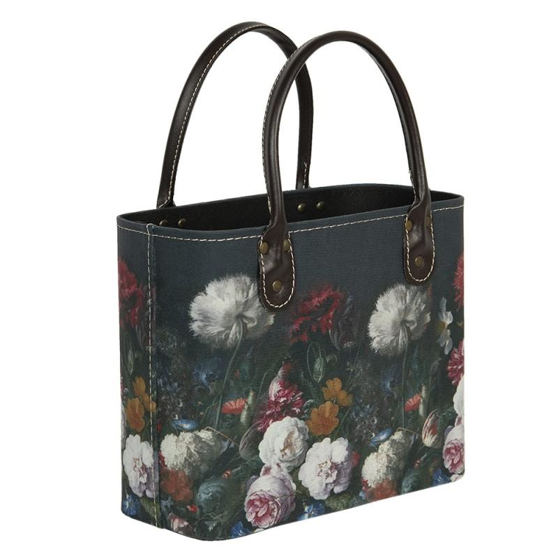 Clayre & Eef BAG322 Handtas Dames 26x12x26/35 Cm Zwart Papier Bloemen Rechthoek Tas