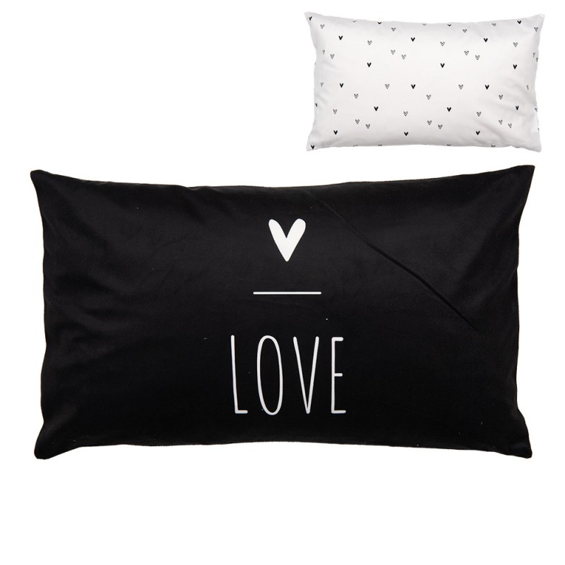 clayre & eef BHS36-1 Kussenhoes 30x50 cm Zwart Wit Polyester Rechthoek