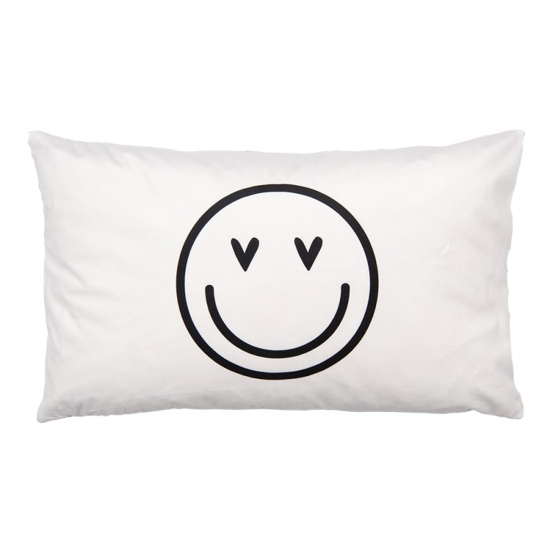 Clayre & Eef BHS36-3 Kussenhoes 30x50 Cm Zwart Wit Polyester Smile Rechthoek