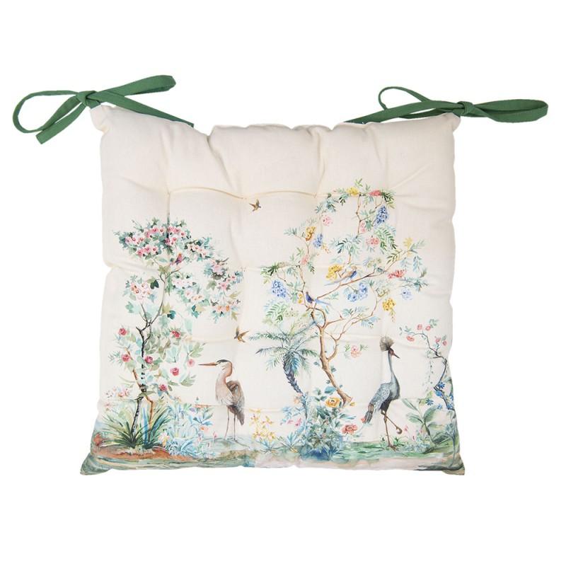 clayre & eef BIP29 Stoelkussen Foam 40x40 cm Beige Katoen Tropisch Motief Vierkant Zitkussen