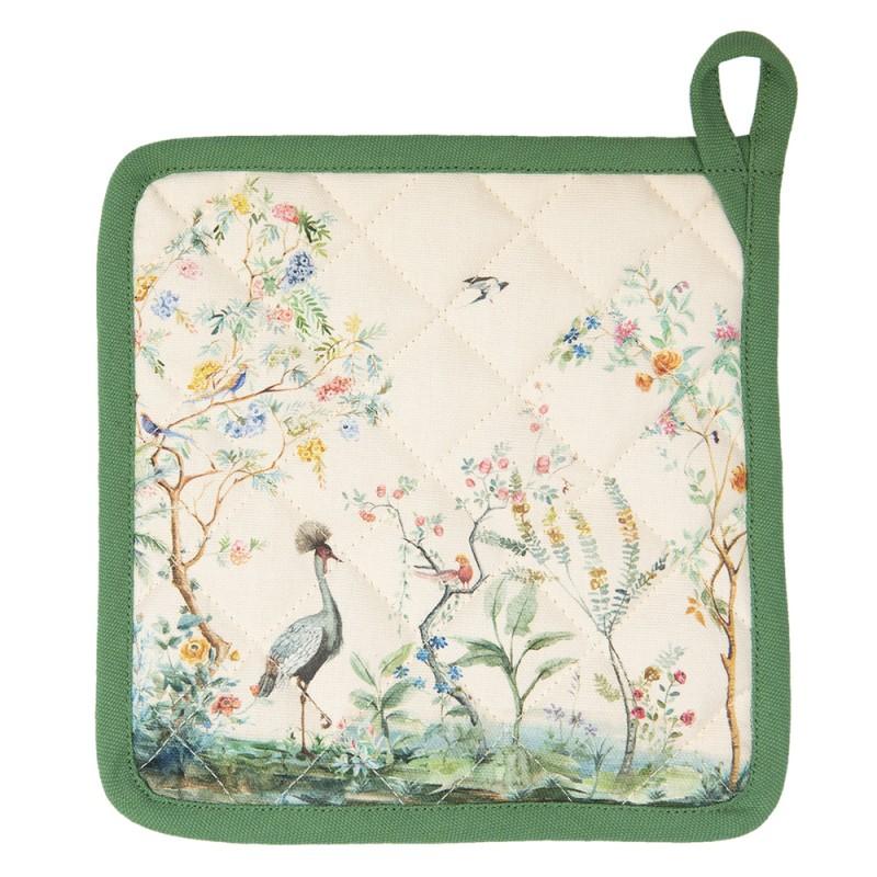 Clayre & Eef BIP45 Pannenlap 20x20 Cm Beige Katoen Tropisch Motief Vierkant Afgiet Pannenlap