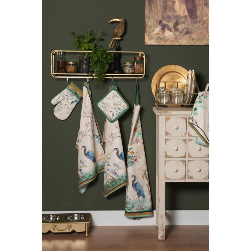 Clayre & Eef BIP45 Pannenlap 20x20 Cm Beige Katoen Tropisch Motief Vierkant Afgiet Pannenlap