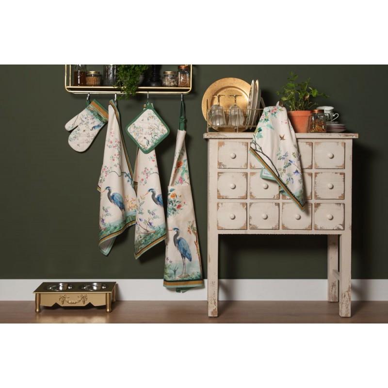 Clayre & Eef BIP47 Broodmand 35x35x8 Cm Beige Groen Katoen Tropisch Motief Cadeau Keuken