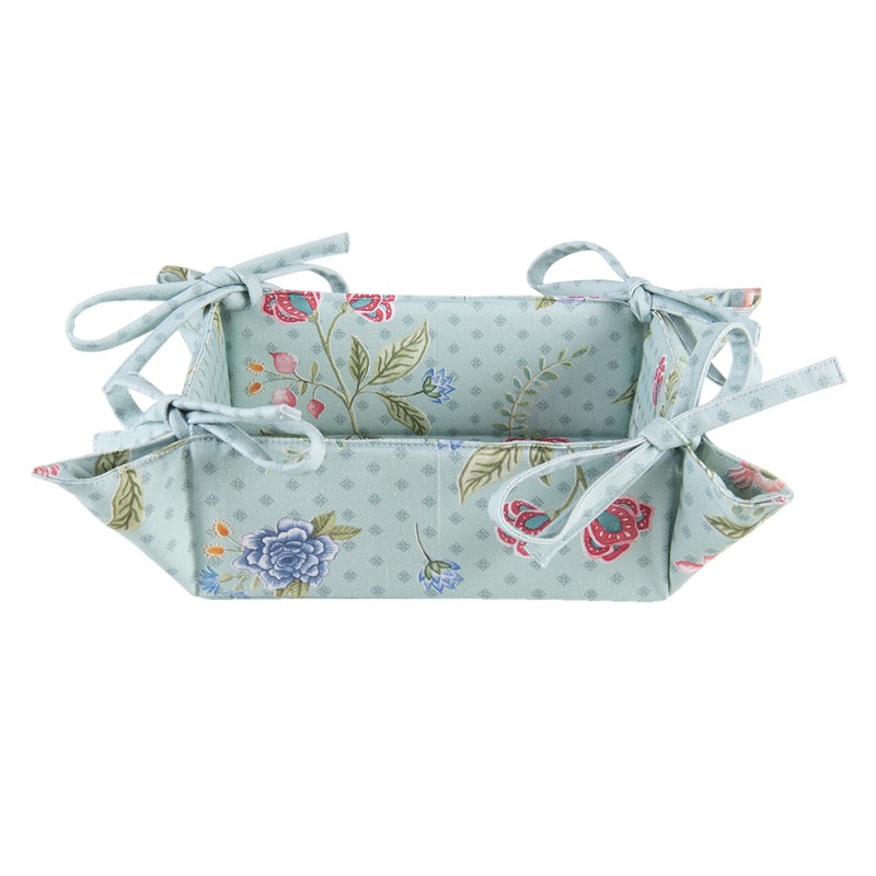 Clayre & Eef BLW47 Broodmand 35x35x8 Cm Blauw Groen Katoen Bloemen Cadeau Keuken